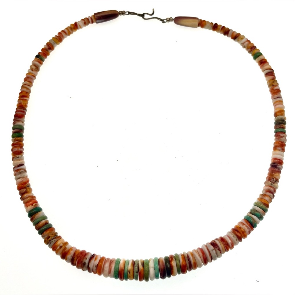Vintage Spiny Oyster Shell Heishi Necklace Turquoise Beads Southwestern Boho - Picture 8 of 8